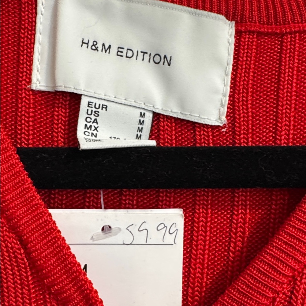 H&M Edition  Red V-Neck Ribbed Sweater - Picture 5 of 7
